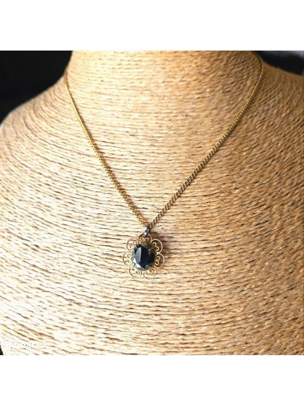 Vintage Titan GF Hermatite Black Diamond Pendant Necklace
